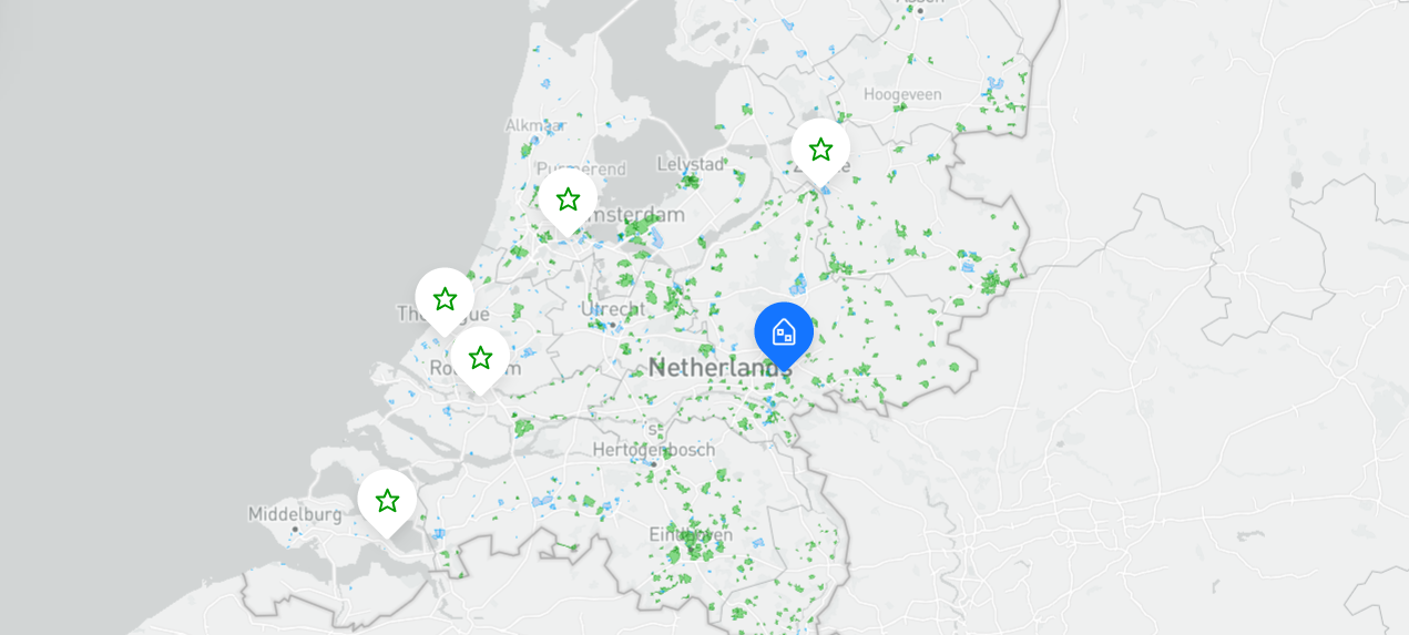 De netwerkkaart van Nederland met glasvezel